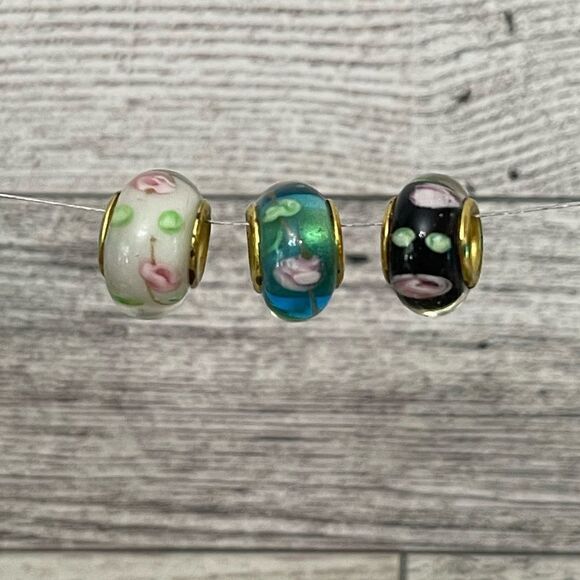 Floral Glass Beads (Set of 3) - Picture 1 of 4